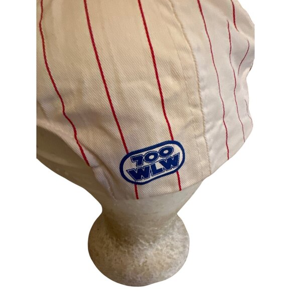 Vintage 80 Cincinnati Reds Pinstripe Hat W/ Bob Evans & 700 WLW Logos Adjustable - Picture 5 of 8